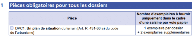 Cerfa 16702 Plan de situation DPC1 obligatoire, plan de situation de la déclaration préalable