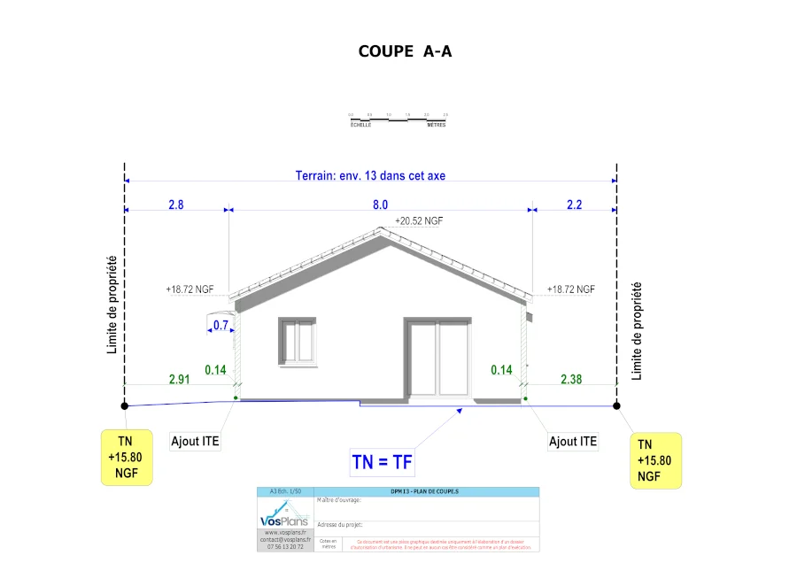 déclaration préalable pour une isolation extérieure, plan de coupe, VosPlans