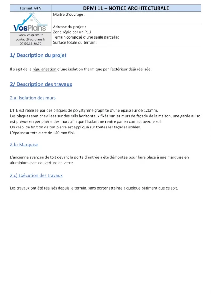 déclaration préalable pour une isolation extérieure, notice descriptive DP11, VosPlans