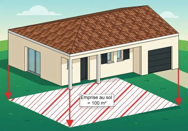 Calcul de l’emprise au sol d’une maison avec projection au sol illustrée