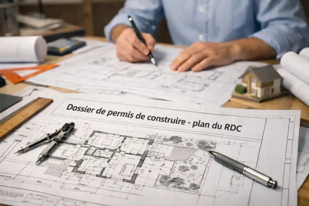Architecte travaillant sur un dossier de permis de construire