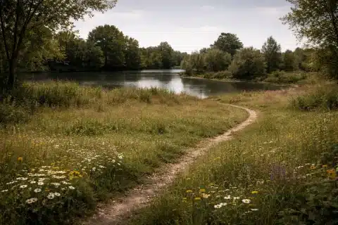 Sentier longeant une rivière dans un espace naturel protégé en zone N du PLU