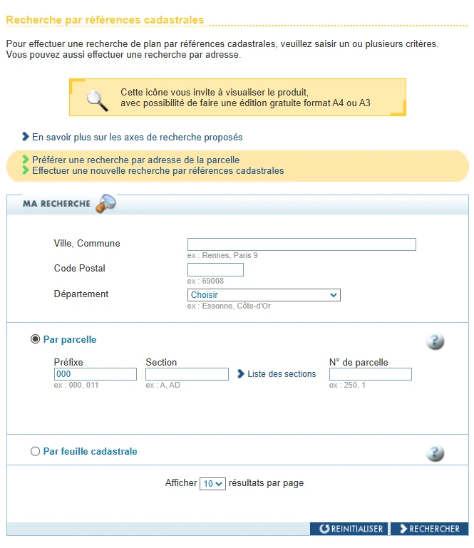 Cadastre - recherche par référence cadastrale