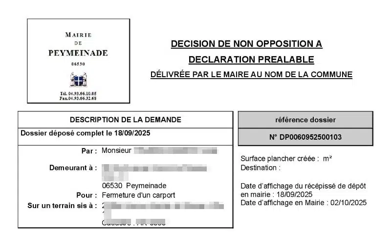 déclaration préalable de travaux à Peymeinade (06)